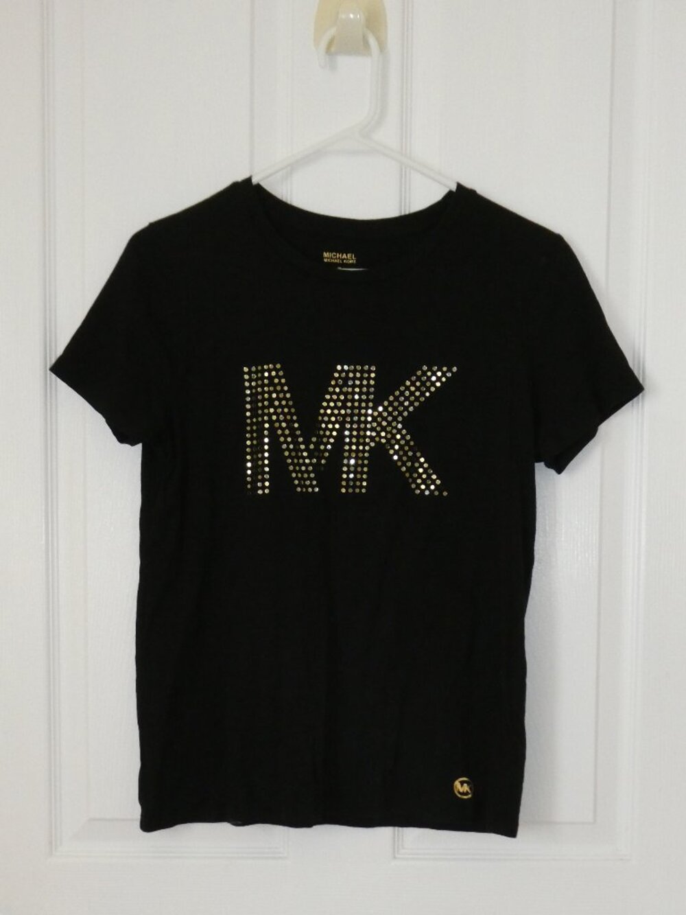 Michael Kors Women's Black T-Shirt with Studded MK Logo Size Medium